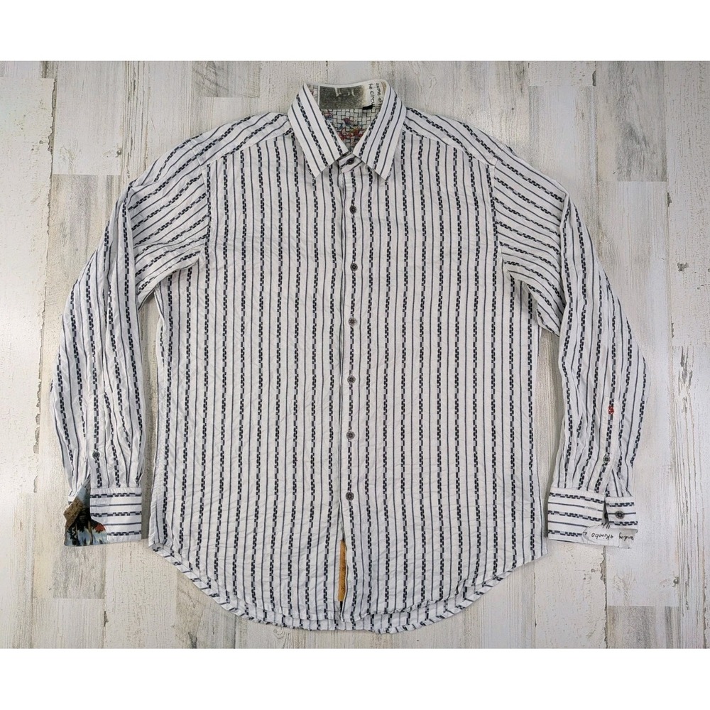 Robert Graham Shirt Mens Large Geometric Stripes Flip Cuff Button Up